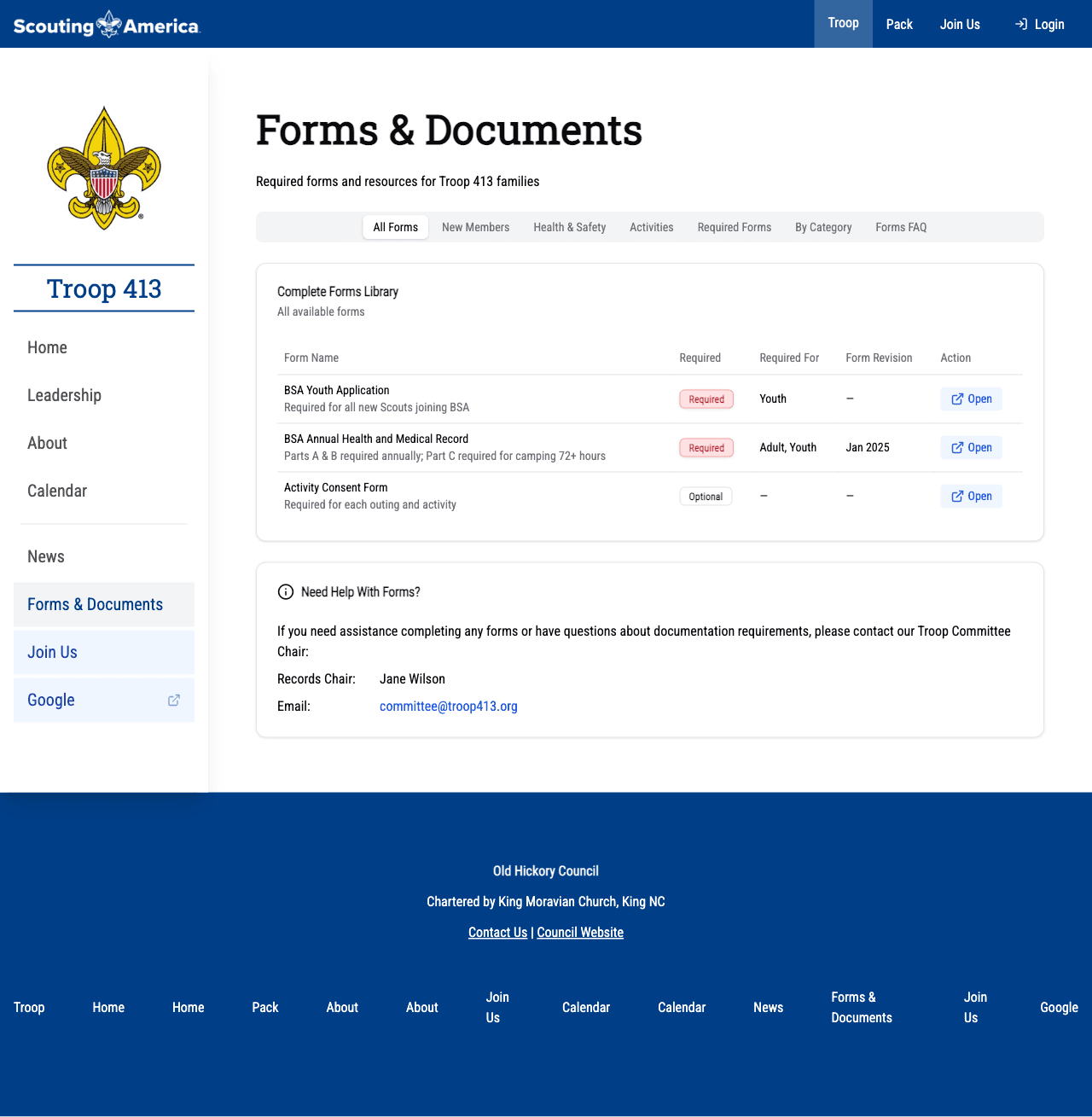 Forms page template