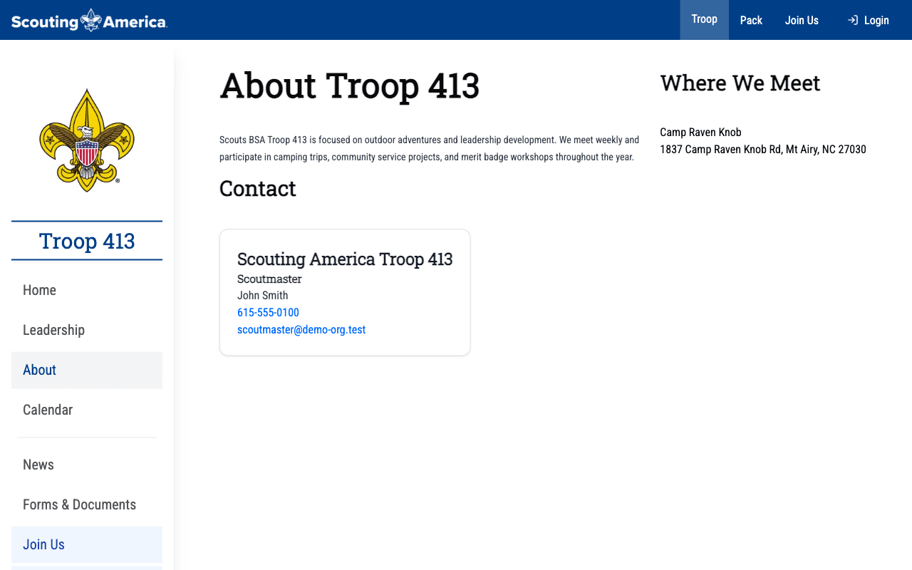 Page with sidebar navigation
